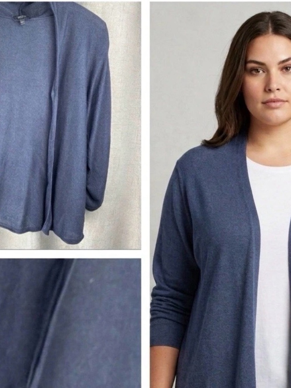 Premise Womens Navy Blue ¾ Sleeve Open Front Crop Lightweight Cardigan L Bookish